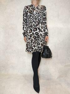 美品DIANE von FURSTENBERG　ダイアンウォンファステンバーグ 　シルク S-Ｍ　ヒョウ柄　 シャツワンピース　２サイズ　前開き