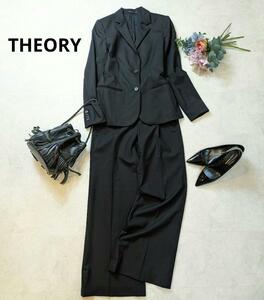 美品　THEORYセオリー　テーラード　ワイドパンツスーツ　黒　S-Ｍ　ビジネススーツ　ブラック　