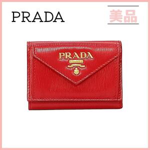 プラダ 三つ折り財布 レザー ミニウォレット レター 1MH021 レッド 赤 PRADA サフィアーノレザー レディース コンパクト財布 ミニ財布