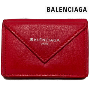  Balenciaga paper Mini wallet red red three folding purse leather lady's BALENCIAGA