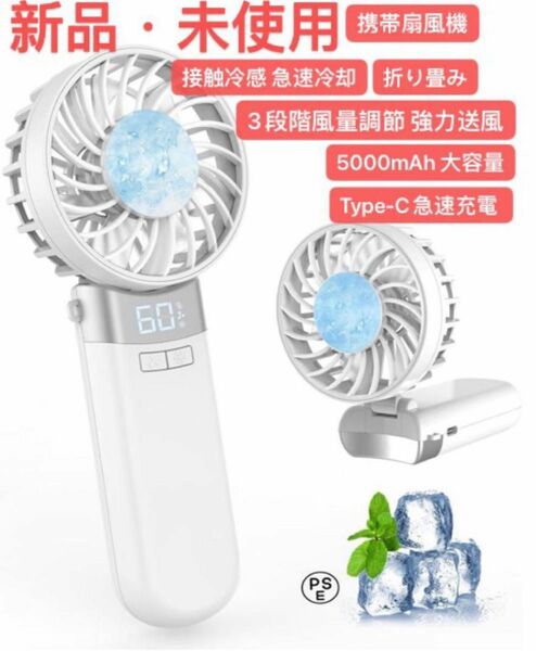 携帯扇風機 【2024夏新設計・接触冷感急速冷却折り畳み LEDディスプレイ表示