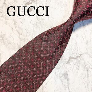 GUCCI ネクタイ　GG柄　ボルドー