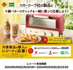 レシート懸賞★コカコーラ社の製品十勝バタースティックを一緒に買って応募しようキャンペーン選べるデジタルポイント2000ポイント当たる！