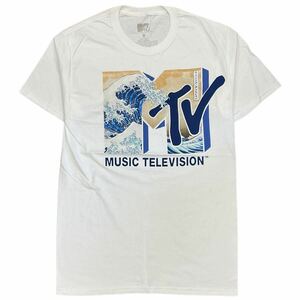 MTV HOKUSAI MUSIC TELEVISION 半袖 Tシャツ S ホワイト 葛飾北斎 北斎 ミュージックテレビジョン ロゴ 波 富嶽三十六景 神奈川沖浪裏