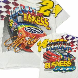 90s JEFF GORDON レーシング 半袖 Tシャツ XL ホワイト レース 車 シボレー NASCAR DUPON コピーライト入り ヴィンテージ