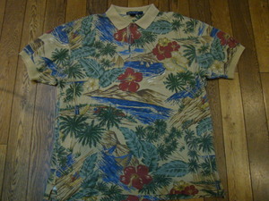 美品 90s NAUTICA Polo Shirt 総柄 Lサイズ ベージュ ノーティカ ポロシャツ Tシャツ ハワイアンシャツ コットン