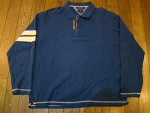 美品 90s TOMMY JEANS 長袖 ポロシャツ XL ブルー ネイビートミージーンズ トミーヒルフィガー ラガー ラグビー シャツ コットン