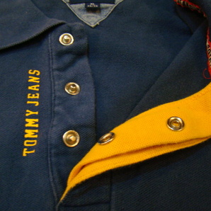 美品 90s TOMMY JEANS 長袖 ポロシャツ XL ブルー ネイビートミージーンズ トミーヒルフィガー ラガー ラグビー シャツ コットンの画像5