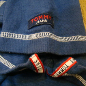 美品 90s TOMMY JEANS 長袖 ポロシャツ XL ブルー ネイビートミージーンズ トミーヒルフィガー ラガー ラグビー シャツ コットンの画像7