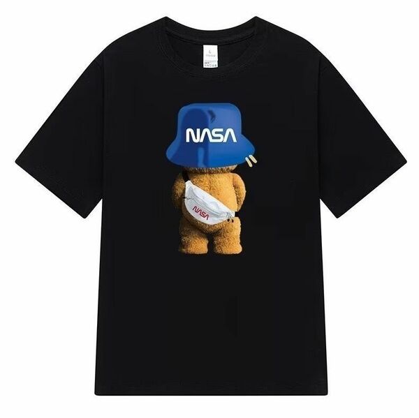 Tシャツ くま クマ NASA カジュアル 半袖 メンズ ブラック 黒 XL