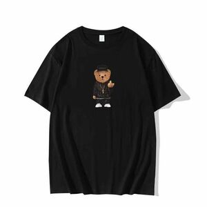 Tシャツ くま クマ カジュアル 半袖 メンズ 綿100％ ブラック 黒 XL