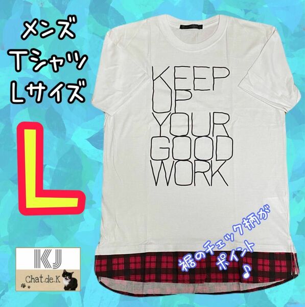 メンズ Tシャツ 重ね着風 Lサイズ