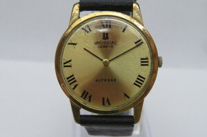 1円～【不動】UNIVERSAL GENEVE ALTESSE ユニバーサル.ジュネーブ.アルテッセ　542 101 手巻腕時計 ブラックレザーベルト ゴールド　5-4-10