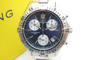 1円～【動作品】BREITLING ブライトリング コルト クロノグラフ A53035 クォーツ メンズ腕時計　ネイビー文字盤　シルバー　5-5-8