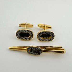 15992/ GUCCI Gucci галстук булавка запонки комплект Gold мелкие вещи 