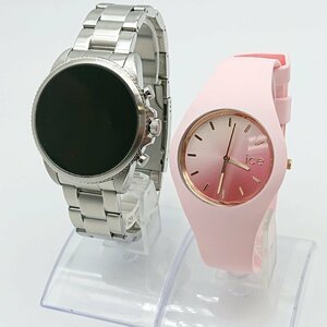 3590# 【ジャンク・2個セット】 Fossil/ICEWATCH スマートウォッチ 腕時計 FTW4060 ICEsunset 015747 【0208/0216】