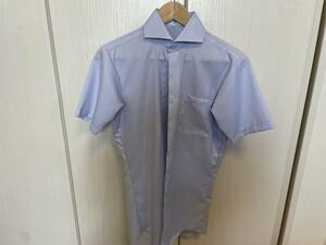 オリヒカ Yシャツ半袖　白水色ストライプ　メンズS　着用３回美品　ORIHICA　１
