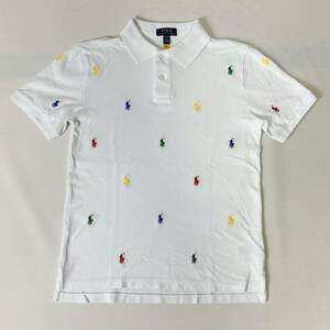 貴重 正規品 POLO RALPH LAUREN ポロ ラルフローレン カラフル マルチカラー ポニー刺繍 ポロシャツ ホワイト boys L (14-16)