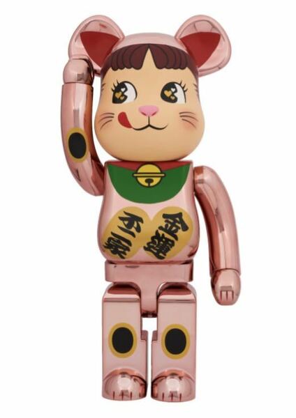 BE@RBRICK 招き猫 ペコちゃん 金運ダブル小判 桃金メッキ 1000%