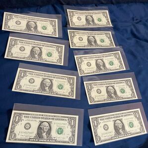 米ドル　1988年発行分の旧ドル紙幣 1ドル×9枚　新札連番、9ドル分