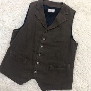 リネン100%◎最高級商品◎BRUNELLO CUCINELLI ブルネロクチネリ 春夏用 ベスト ジレ 46サイズ ブラウン メンズ イタリア製 ウールン商会