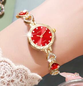 女性高級輝石ハートクォーツ腕時計 エレガントファッションブレスレット腕時計