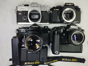 [ recycle ] Canon F-1 NIKON FM CANON FT MINOLTA X-500 film camera together junk 1 jpy start Showa Retro single‐lens reflex lens 