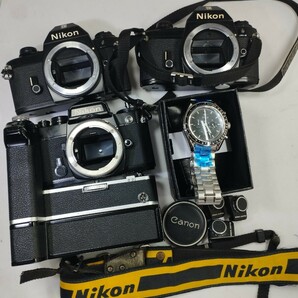 【整理業者リサイクル】 Nikon EM FE MB-1 MD-2 腕時計機械式 フィルムカメラ等まとめてジャンク品 1円スタート売り切り昭和レトロ カメラの画像1
