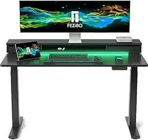 FEZIBO going up and down desk Stan DIN g desk width 140cm* depth 60cm electric going up and down type top and bottom going up and down LED attaching drawer attaching bla