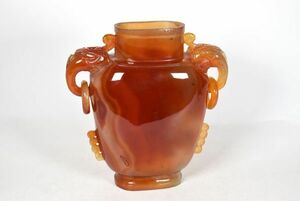 中国古玩 唐物 赤瑪瑙 遊環 花瓶 細密細工 時代物 極上品