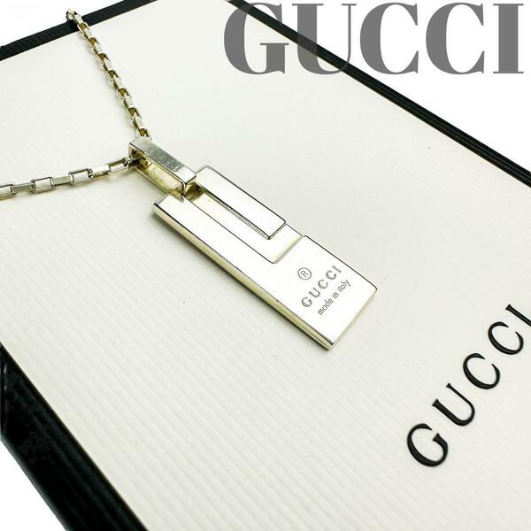 【美品】GUCCI グッチ Ｇロゴプレートネックレス シルバー925