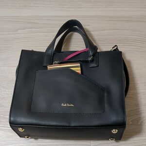 ポールスミス 本革 レザー ハンドバッグ ショルダーバッグ 2way ブラック 黒 牛革 パスケース付き Paul smith