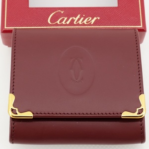 【未使用品】Cartier カルティエ マストライン 小銭入れ レザー コインケース ボルドー×ゴールド L3000158 箱 ギャランティーカード