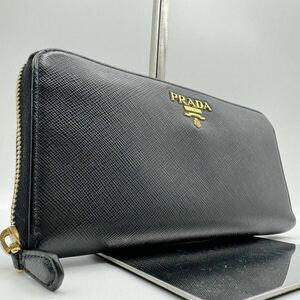 1円〜■極美品■PRADA プラダ 長財布 ラウンドファスナー サフィアーノレザー 本革 ジッピーウォレットブラック 黒 多収納 メンズ 