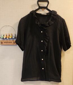 東京ブラウス　ブラウス 半袖 デザイン　ブラック　黒　日本製