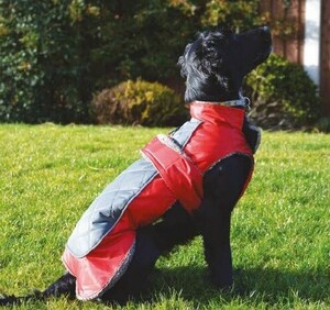 【在庫限り】(Go Walk) 中型犬～大型犬用 ソフトフリース・コート 犬服 防寒 雨具 英国ハッピーペット社製（Lサイズ、レッド）