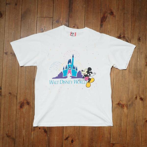 90s Disney ディズニー ミッキー Tシャツ usa製 アメリカ製 ビンテージ Disney World 白 L