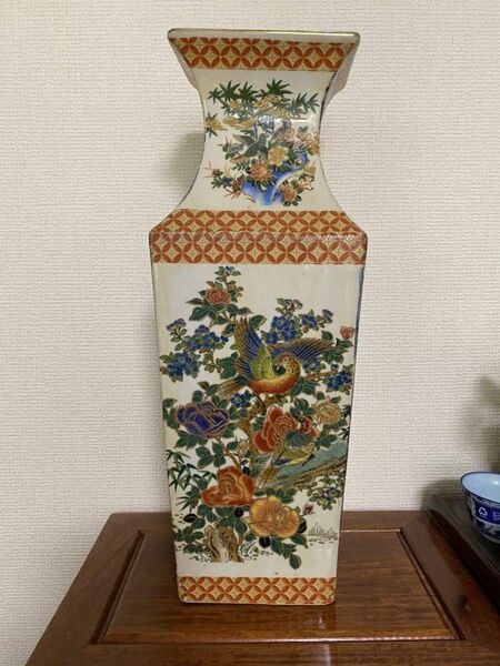 中国美術◆年代品◆花鳥角瓶◆稀少 唐物◆色絵磁器