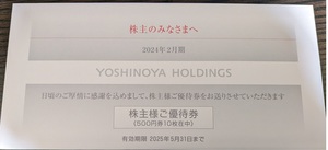 【送料込み】吉野家株主優待券5,000円分（500円券×10枚）有効期限：2025年5月31日まで 【定形郵便】