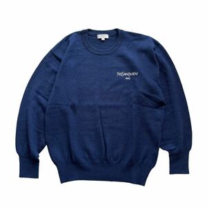 yves saint laurent шерсть вязаный темно-синий вышивка Logo L размер свитер Yves Saint-Laurent б/у одежда Vintage 