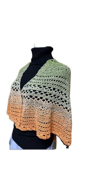 新品*ハンドメイド*手編み*花びら広がる半円ストール①*かぎ針編み*ストール*ニット *はおり*圧縮発送*冷房対策