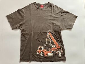 ★OJICO（オジコ）重機/建設現場/ショベルカー/ダンプカー イラスト Tシャツ（男性用L/茶×橙/建設車両）