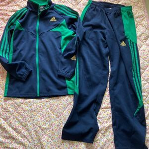 adidas ジャージ 上下 160 紺色 緑 アディダス ネイビー グリーン