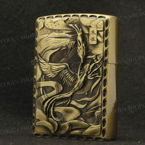 朱雀 リューター加工 デザイン オイルライター ZIPPO 同型 Jantai 四神 霊獣 聖獣 和柄 和彫り ゴールド 金