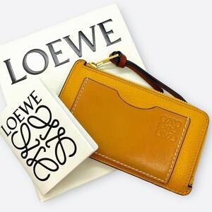 [ beautiful goods ]LOEWE Loewe Spain made f rug men to coin case card change purse . compact purse hole g ram leather leather yellow × tea L character 