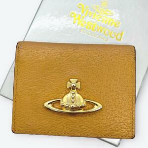 【美品】VivienneWestwood ヴィヴィアンウエストウッド カードケース 名刺入れ ビッグオーブ 定期 パス レザー ビジネス オーヴ イエロー系