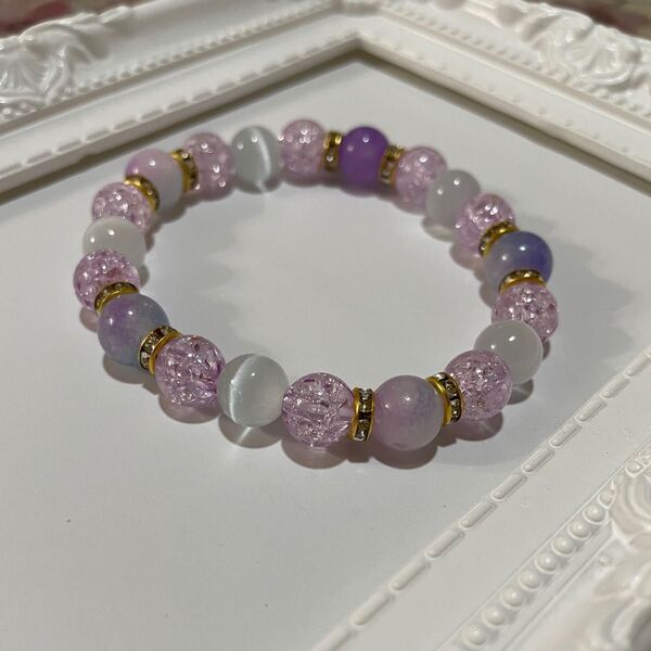 ブレスレット ハンドメイド 紫陽花 パープル アクセサリー