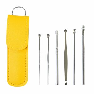  ear ..6 pcs set PU case yellow storage case attaching stainless steel ear cleaning ear .. year cleaner ....[ cash on delivery un- possible ]