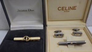 #13326 [ прекрасный товар ] Christian Dior галстук булавка Gold CD / CELINE Celine оттенок серебра запонки & Thai пинцет 