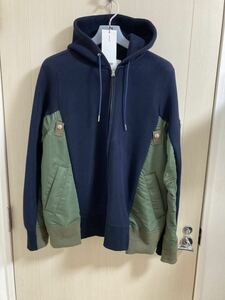 sacai Sponge Sweat x Nylon Twill Hoodie サイズ2 パーカー MA-1 Zip Hoodie ドッキング フーディー ジップアップ サカイ